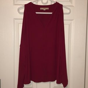 🌟BOGO LOFT Cranberry Cold-shoulder blouse